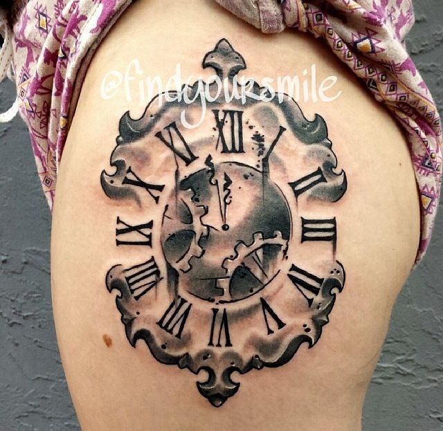 old time clock tattoo