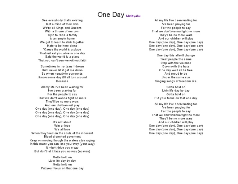 one day song lyrics