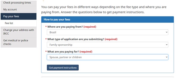 pay fees online ircc