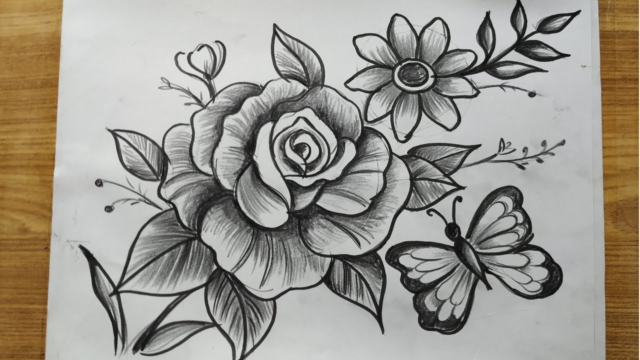 pencil sketch drawing flowers