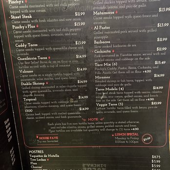 pinchys tacos menu