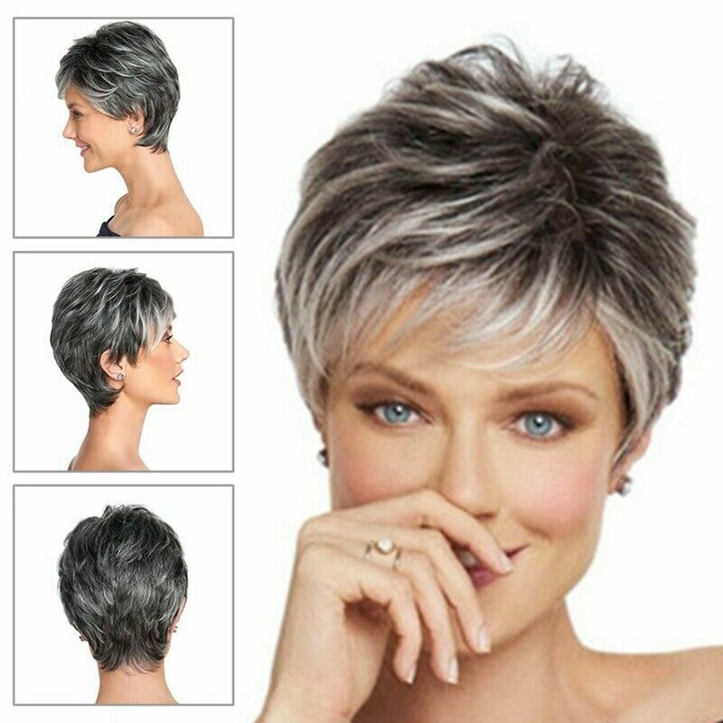 pixie short hair grey highlights