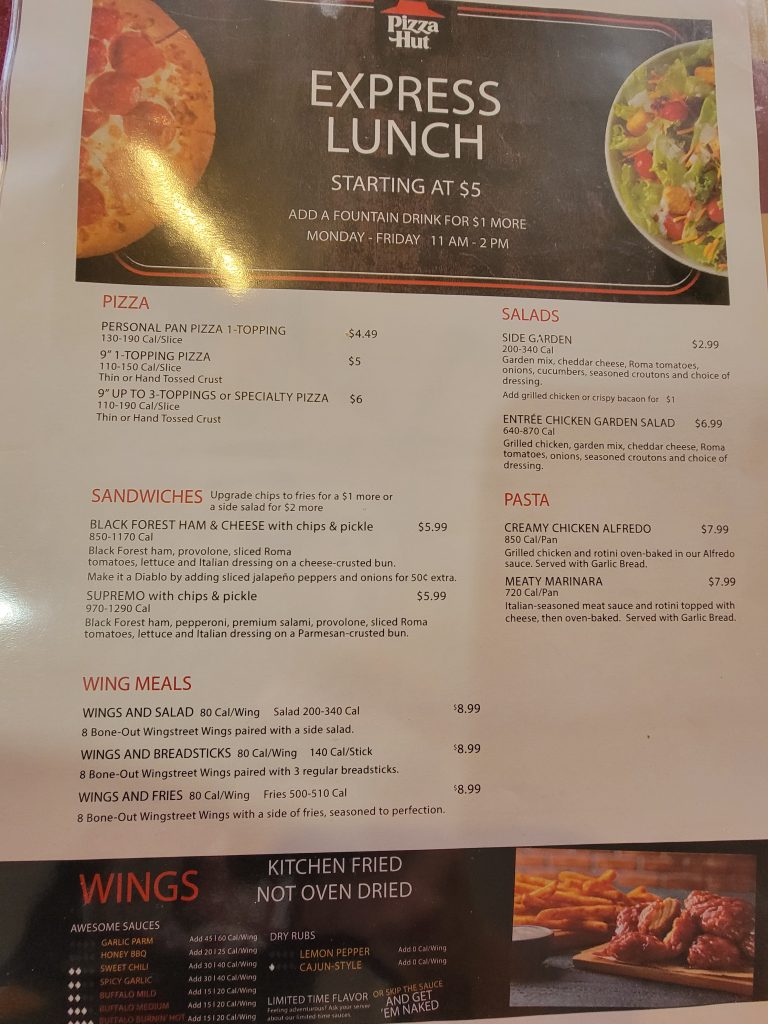 pizza hut express menu