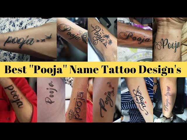 pooja name tattoo in hand