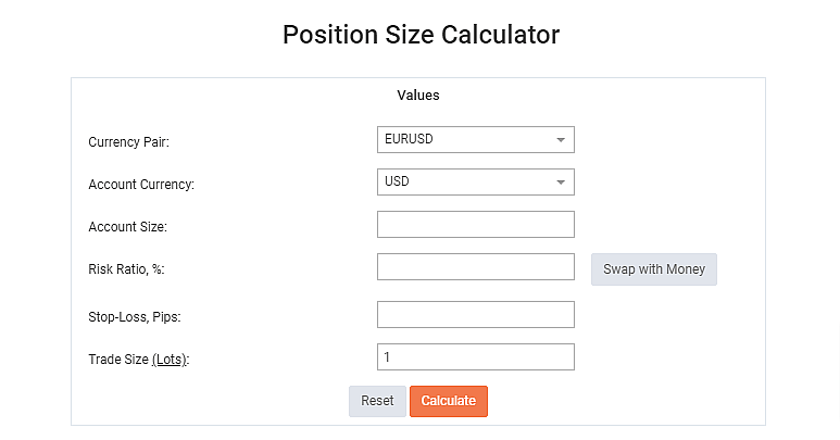 position size calculator myfxbook