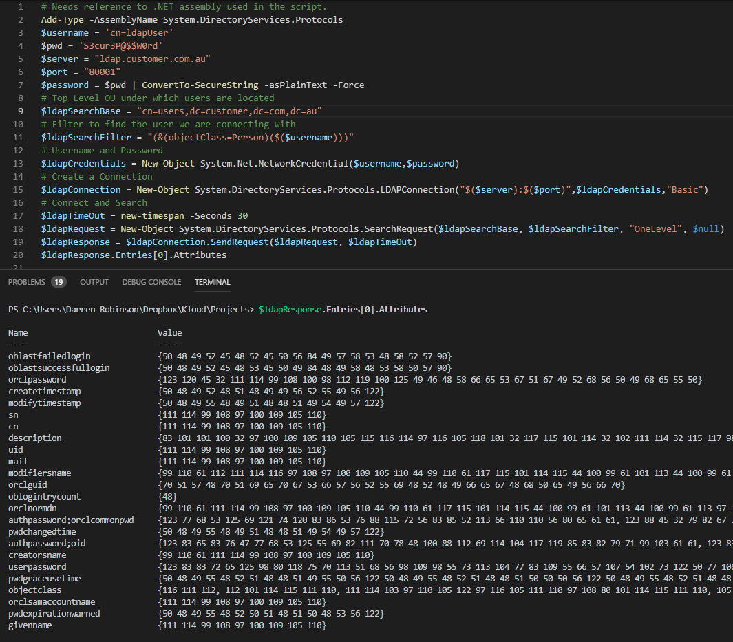 powershell test ldap connection