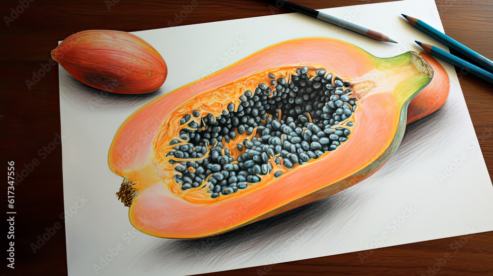 realistic papaya drawing