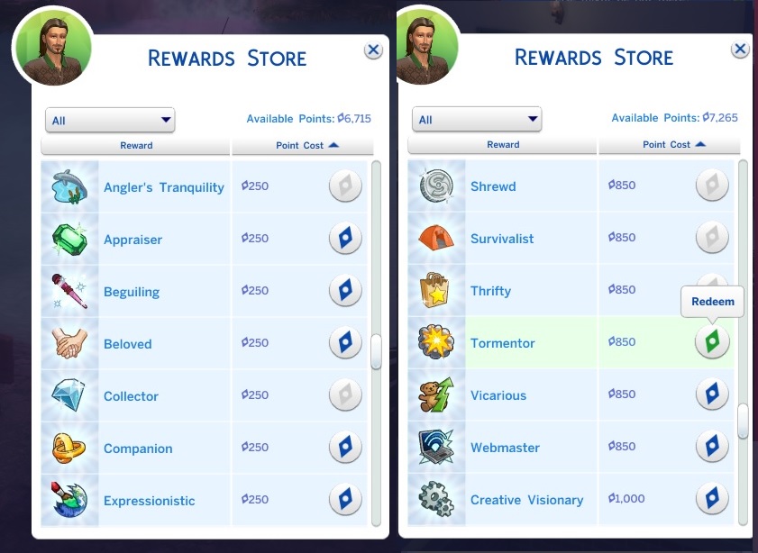 reward traits sims 4