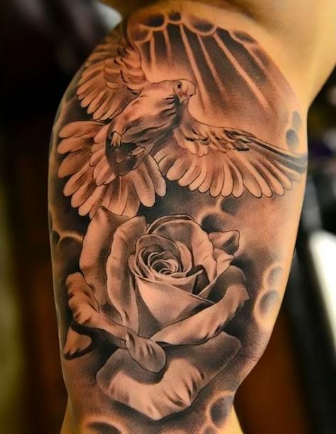 rose and dove tattoo designs