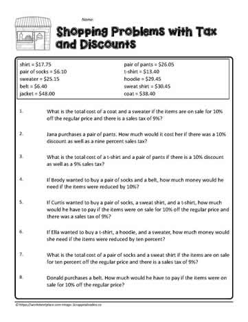 sales tax worksheet answer key