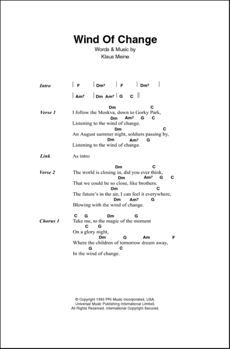 scorpions wind of change chords