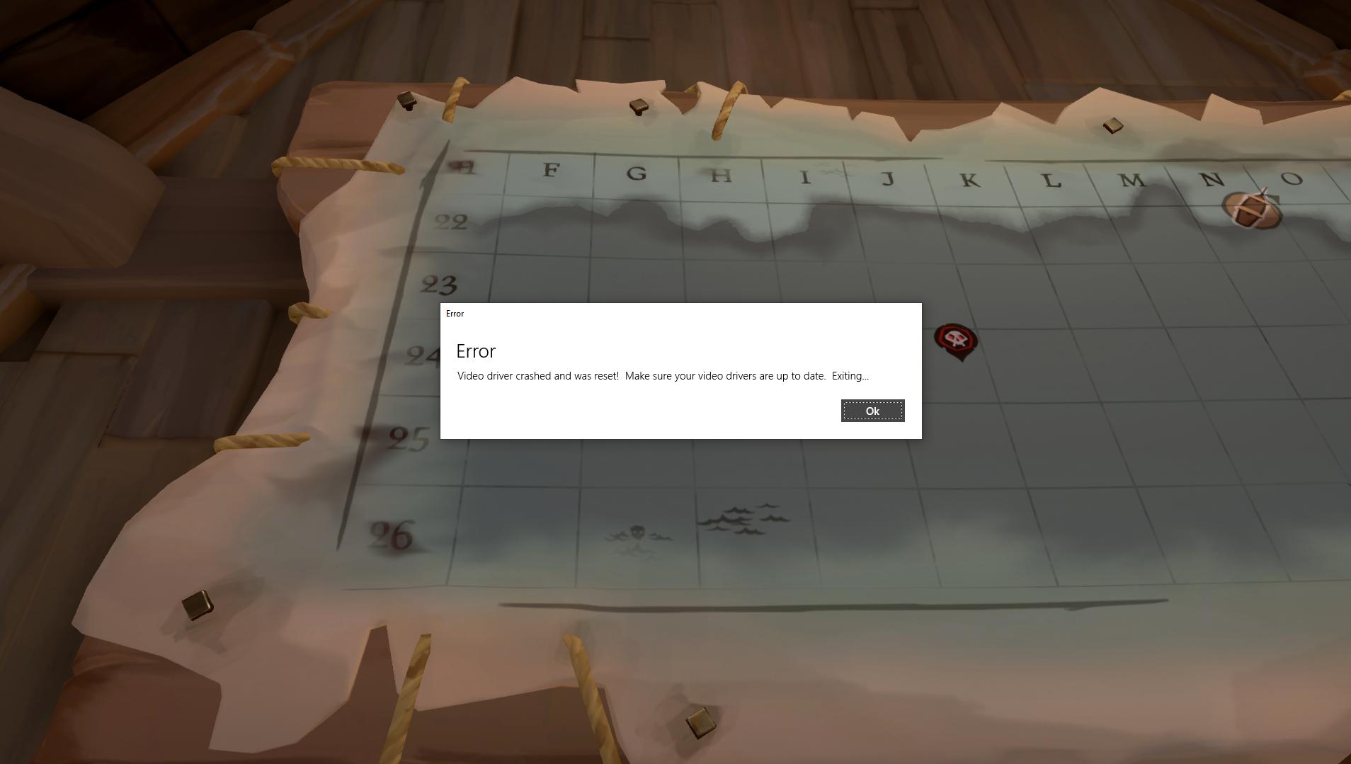 sea of thieves video driver crashed and was reset