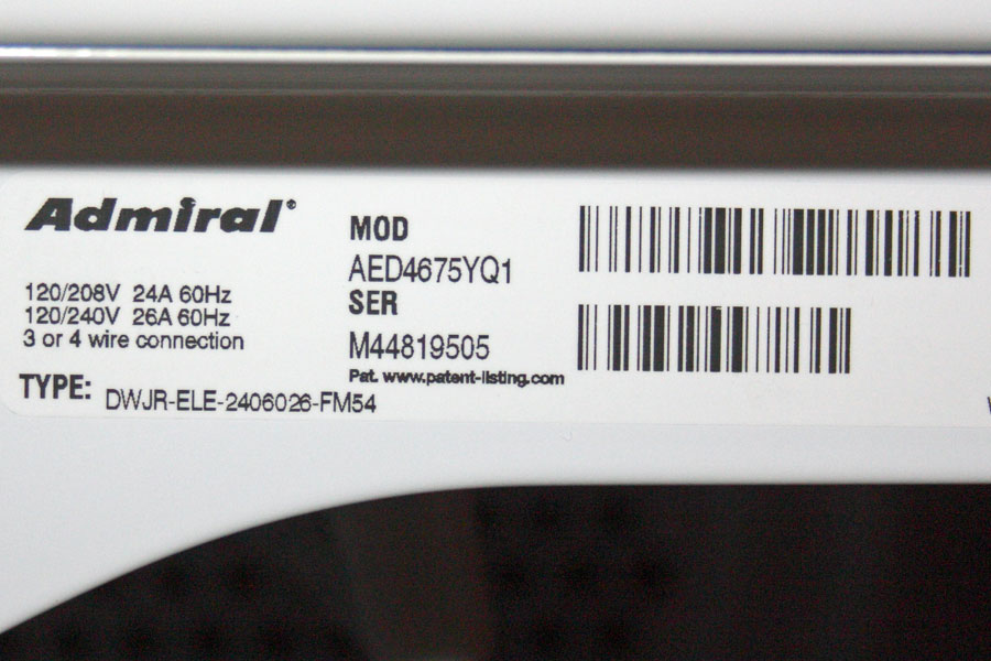 serial number on whirlpool washer