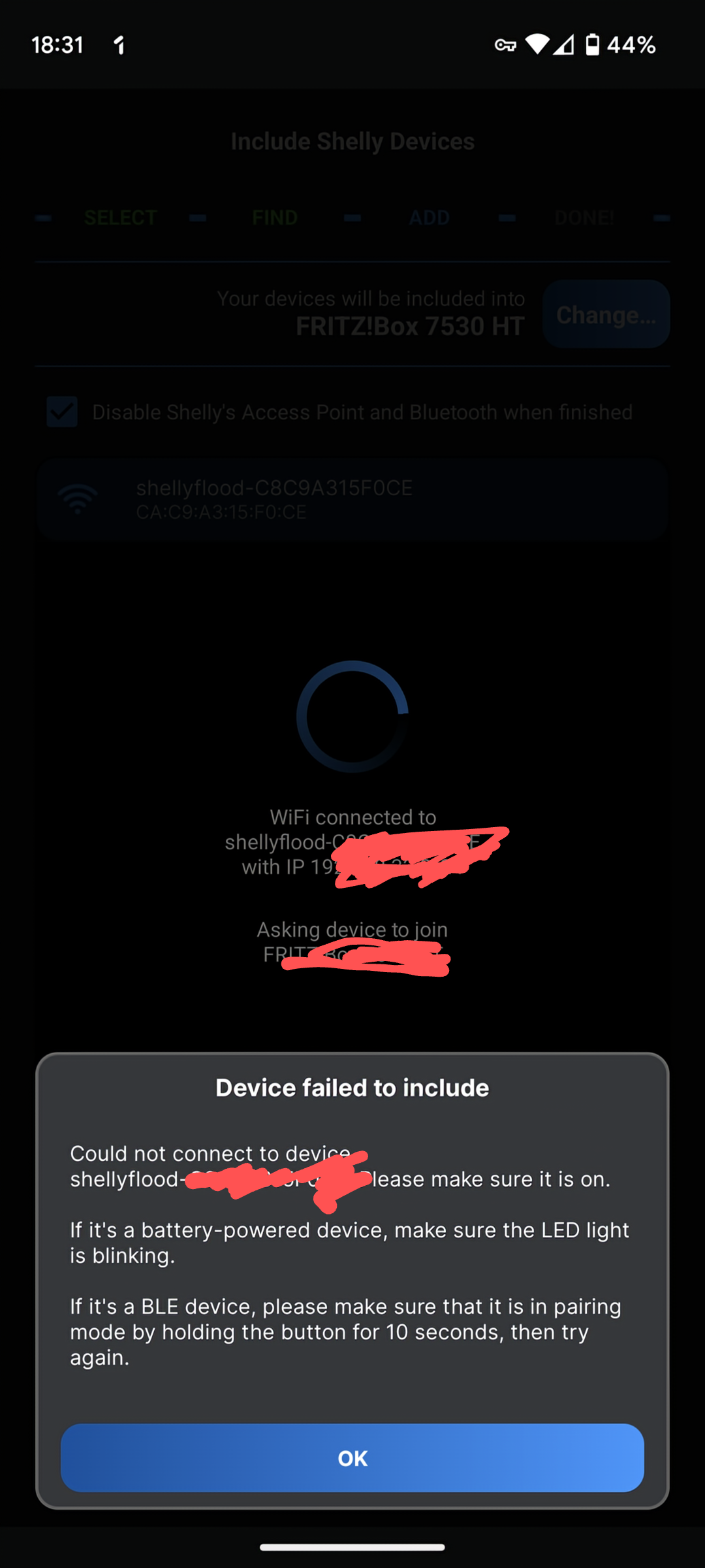 shelly device failed to include