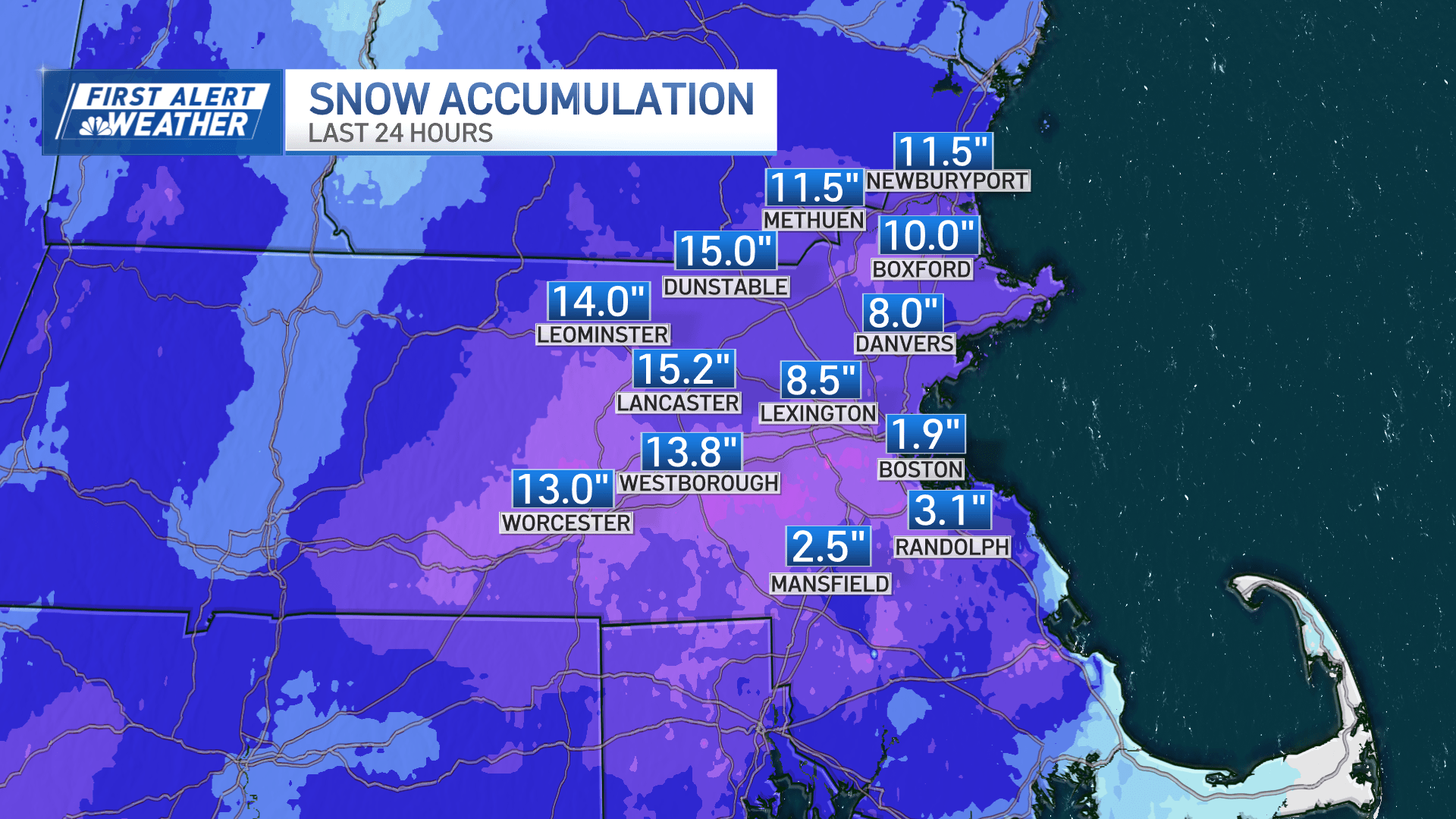 snowfall totals today