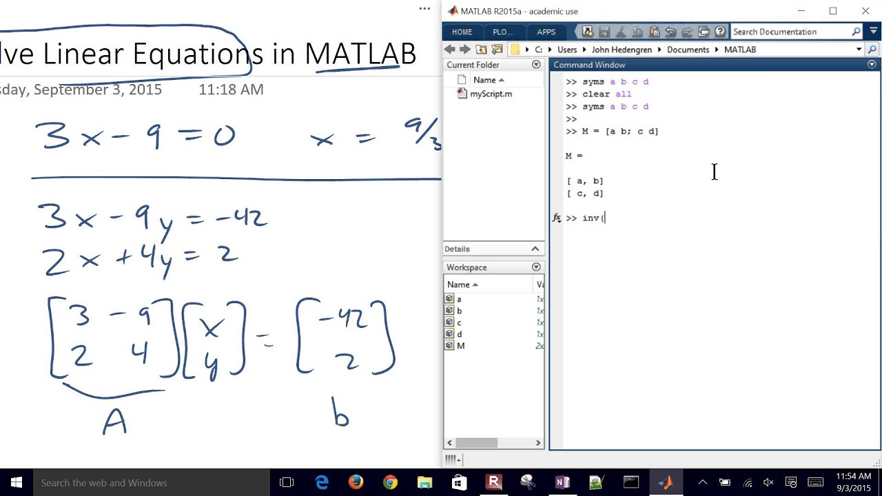 solve system equations matlab