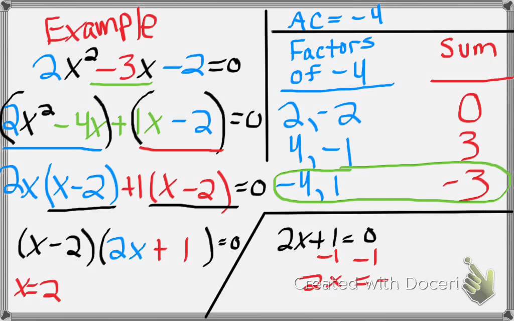 solving ax2 bx c 0 by factoring worksheet