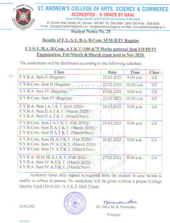 st andrews college cut off list 2019 20