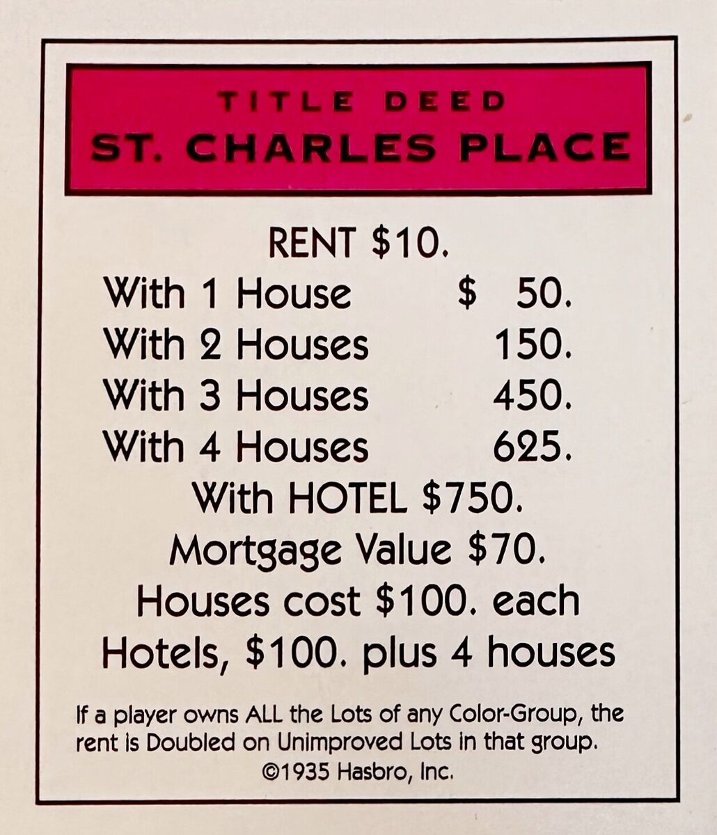 st charles place monopoly card