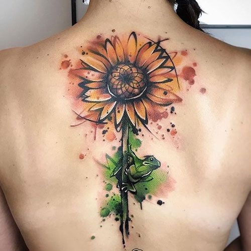 sunflower back tattoo