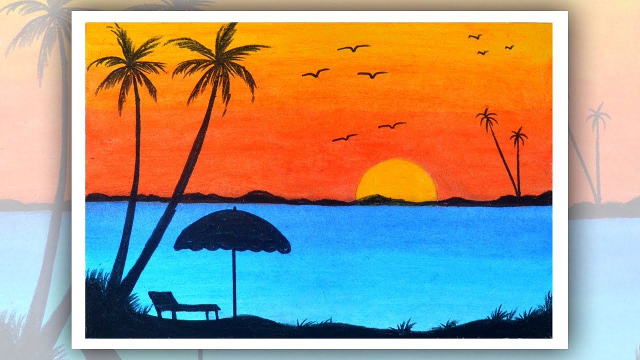 sunset scenery drawings for children