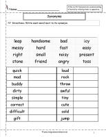 synonyms antonyms worksheet