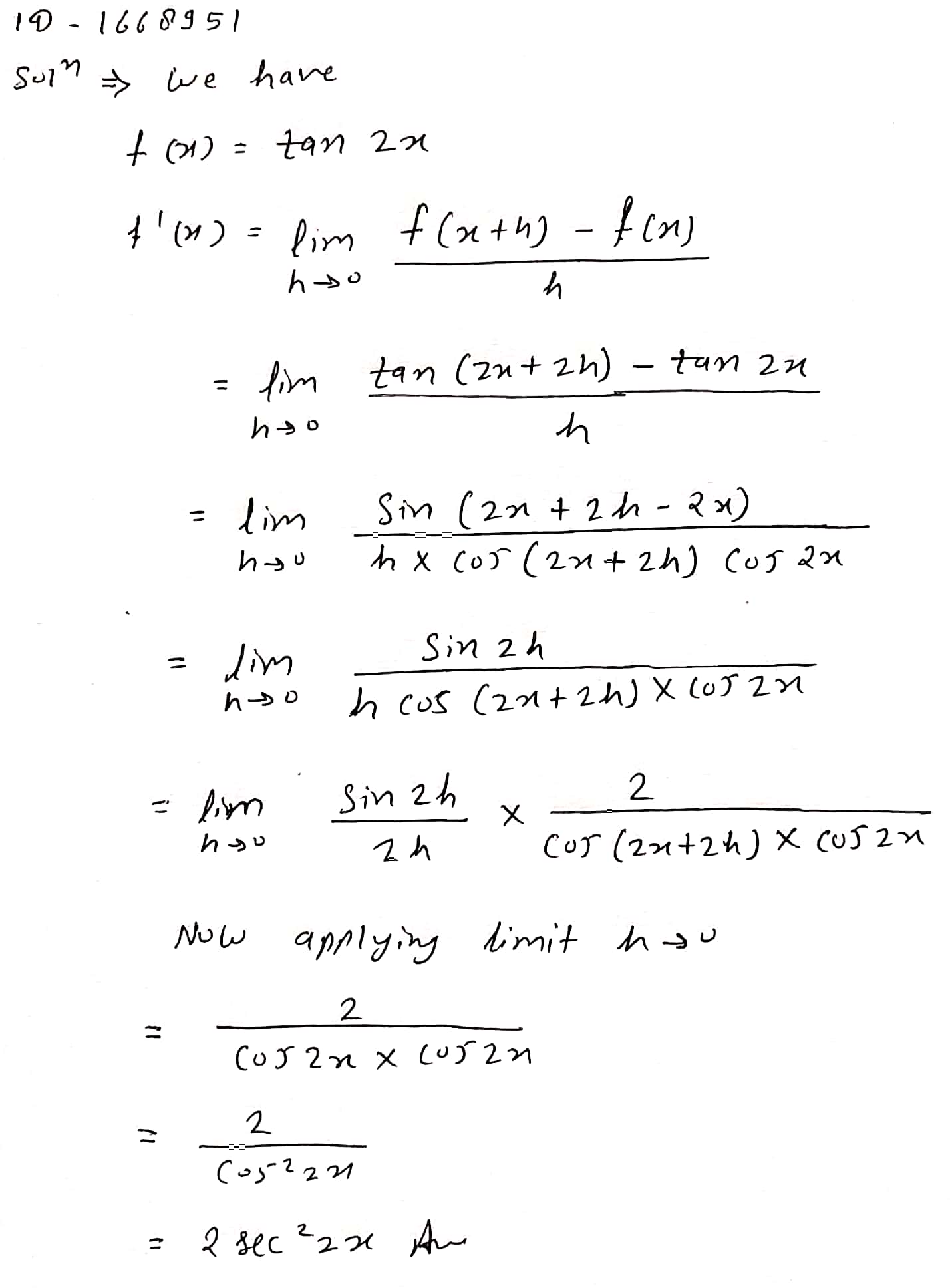 tan 2x differentiation