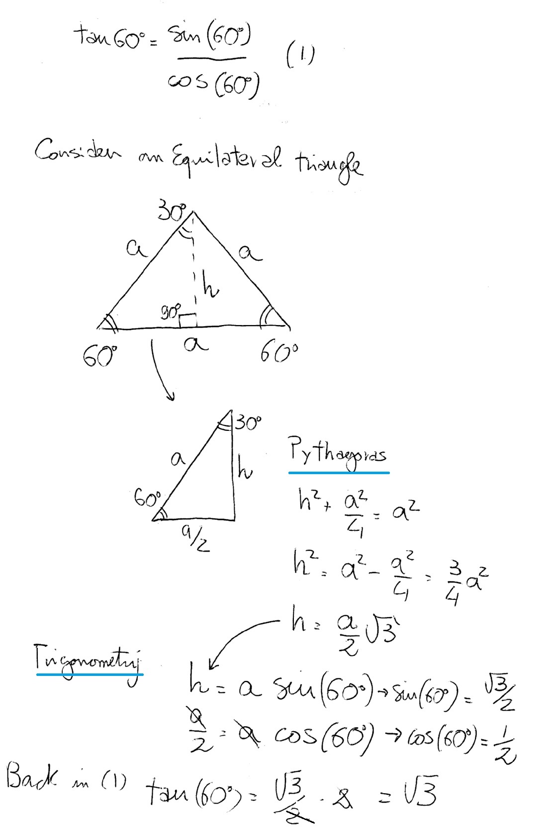 tan 60 exact value