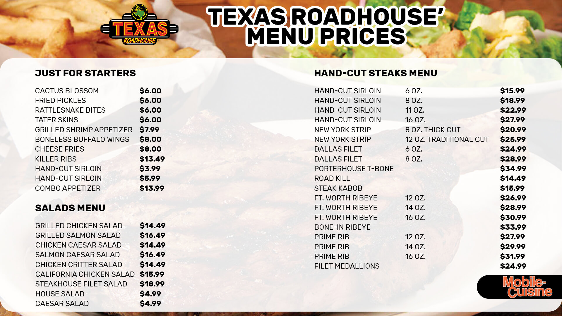 texas roadhouse menu