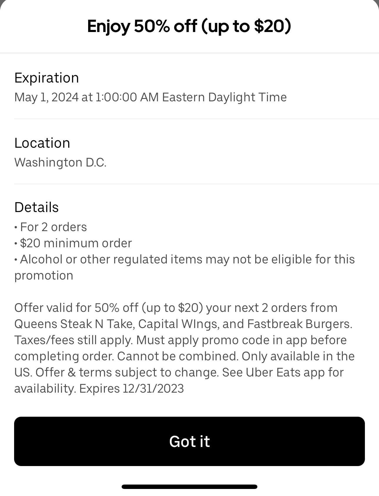 uber eat promo code for existing users