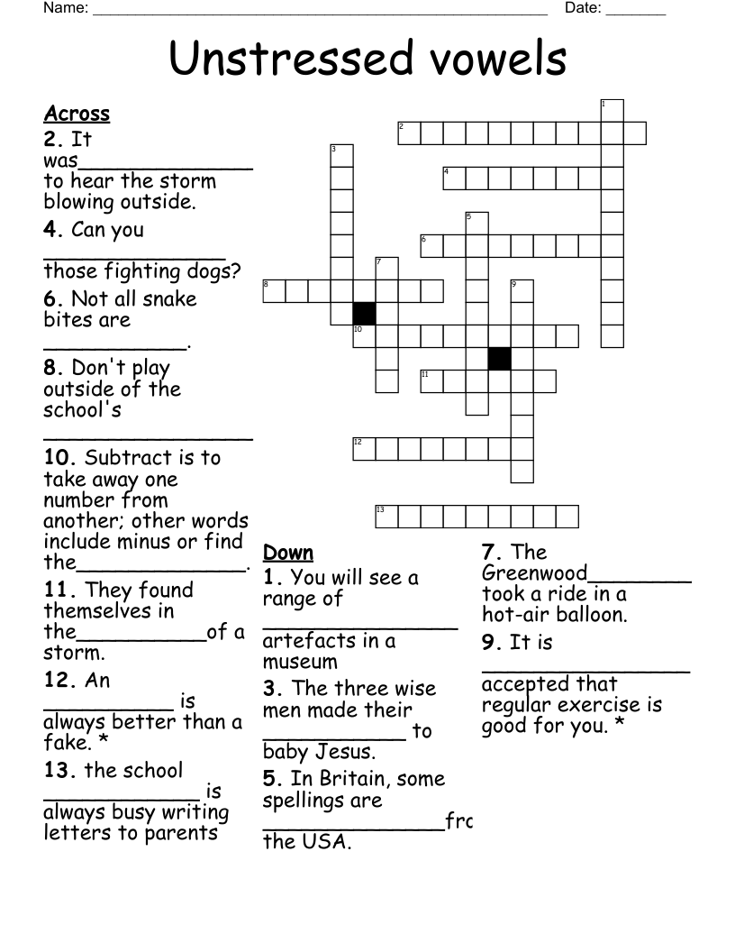 unstressed vowel crossword clue