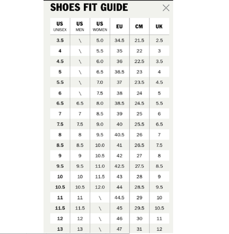 vans sizing chart