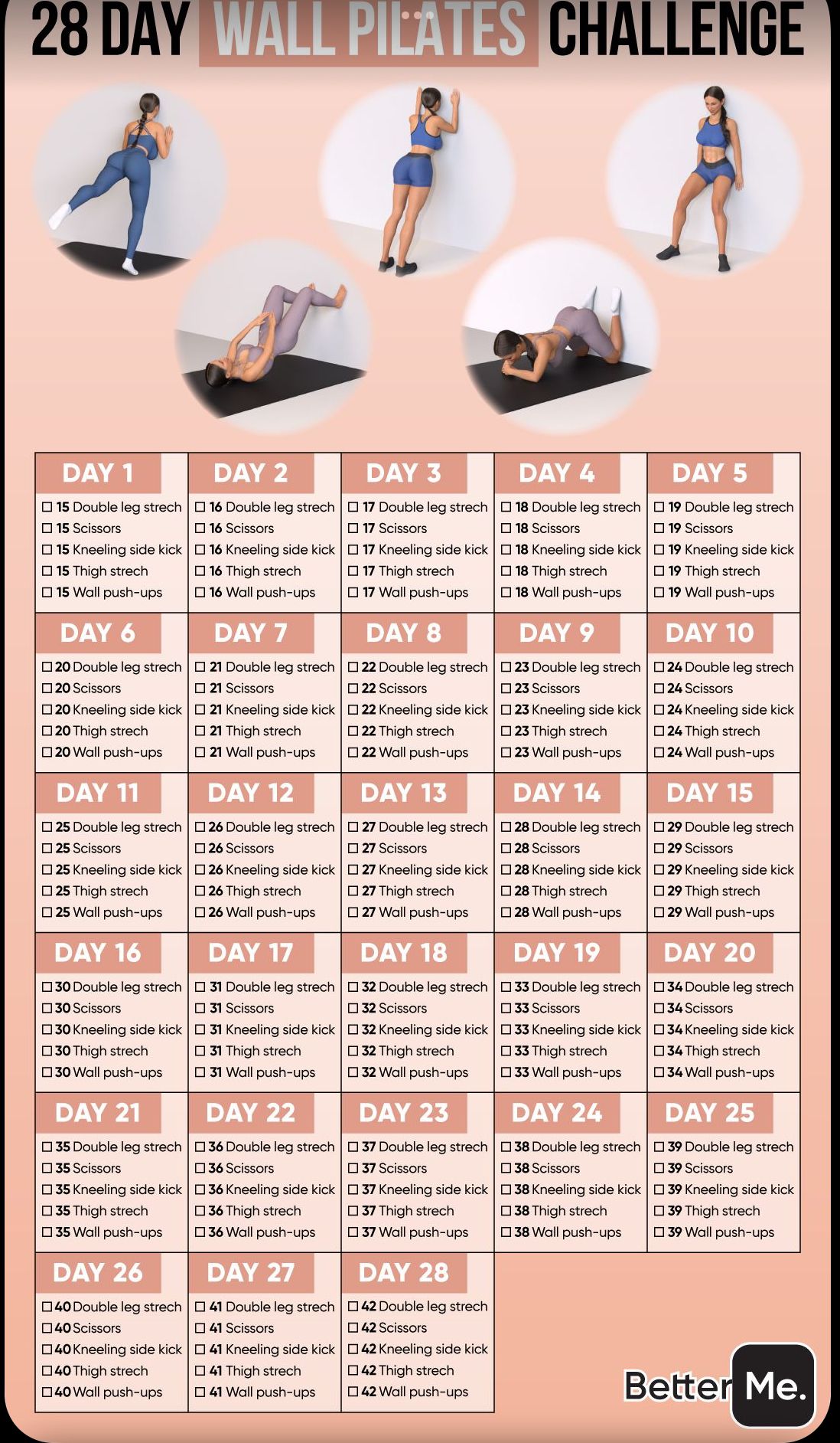 wall pilates 28 days challenge