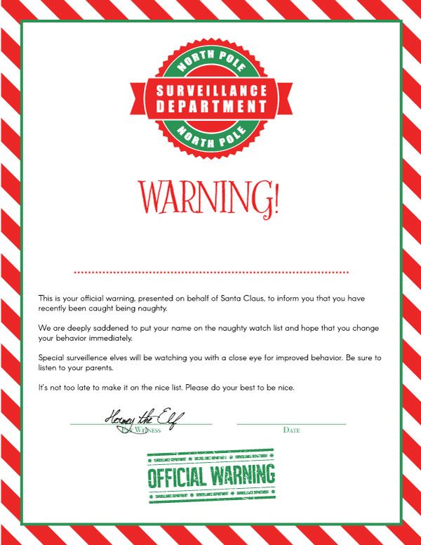 warning letter from santa - free printable