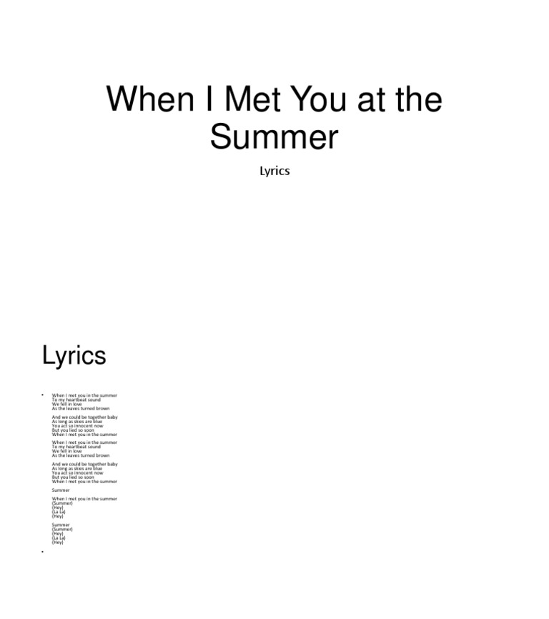 when i met ya in the summer lyrics