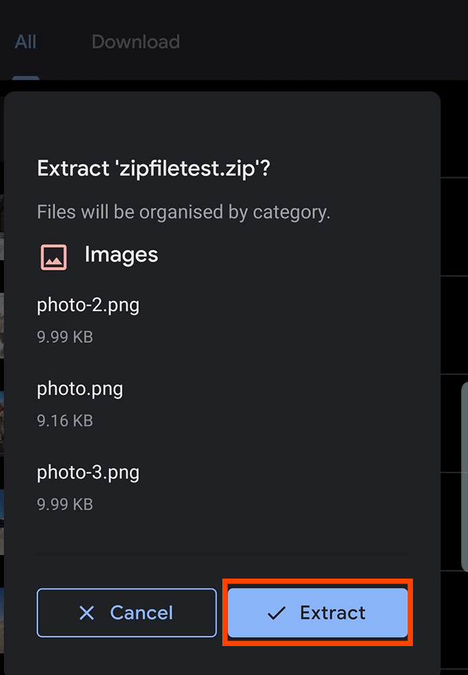 where do extracted files go on android