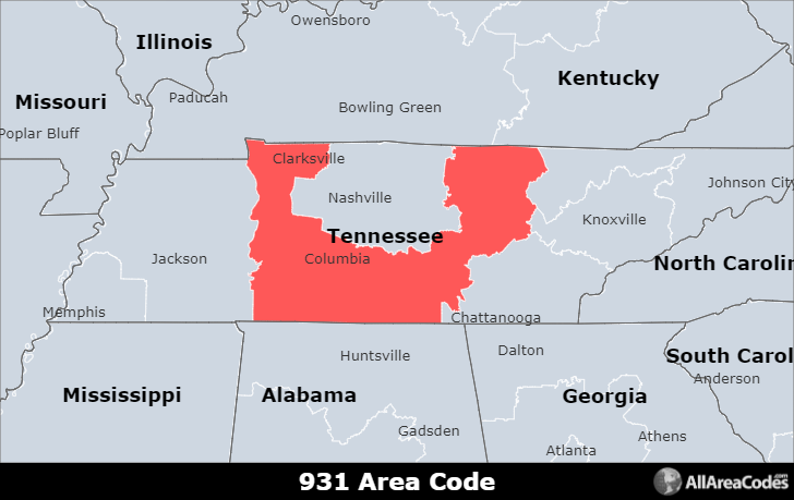 where is area code 931 located in usa