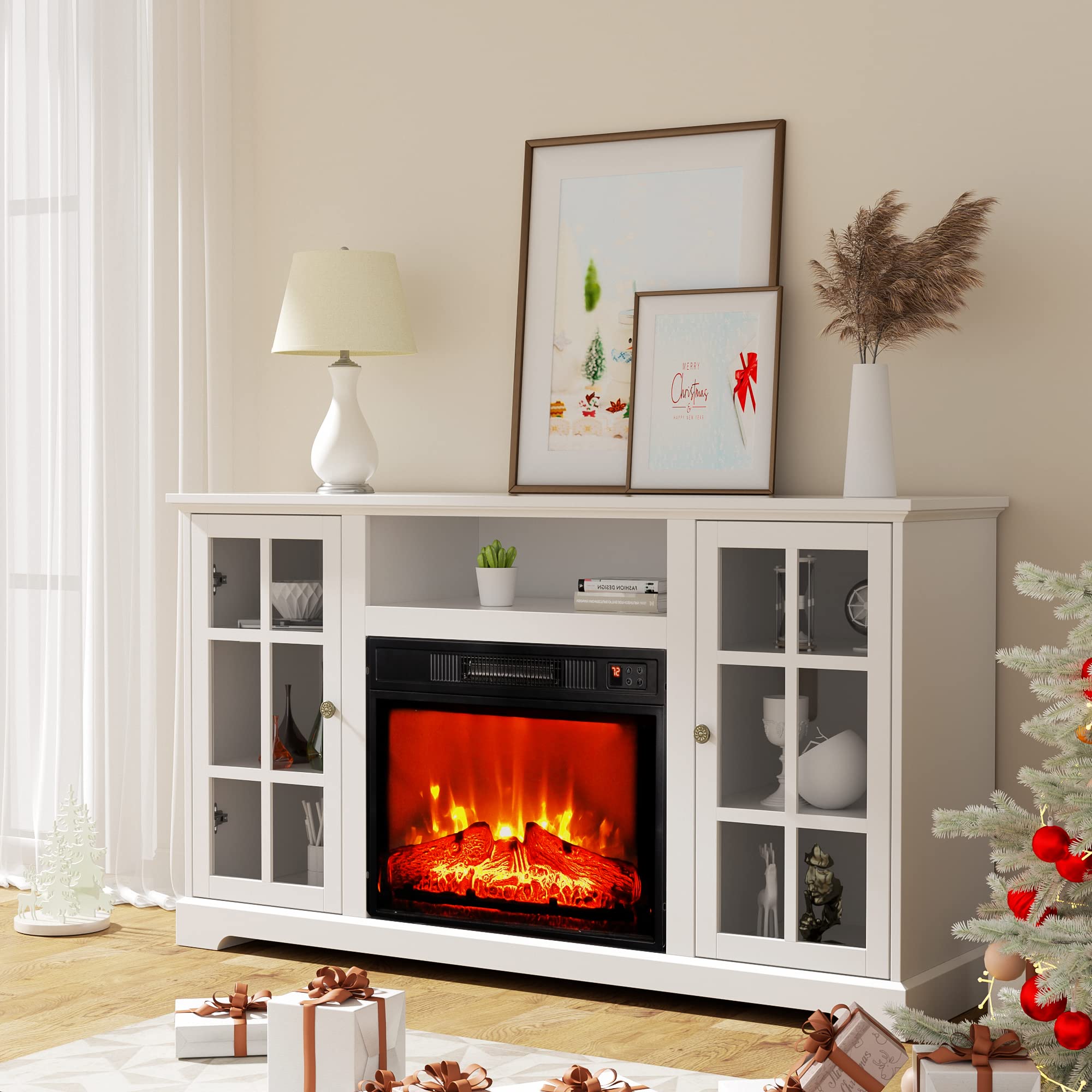 white electric fireplace tv stand