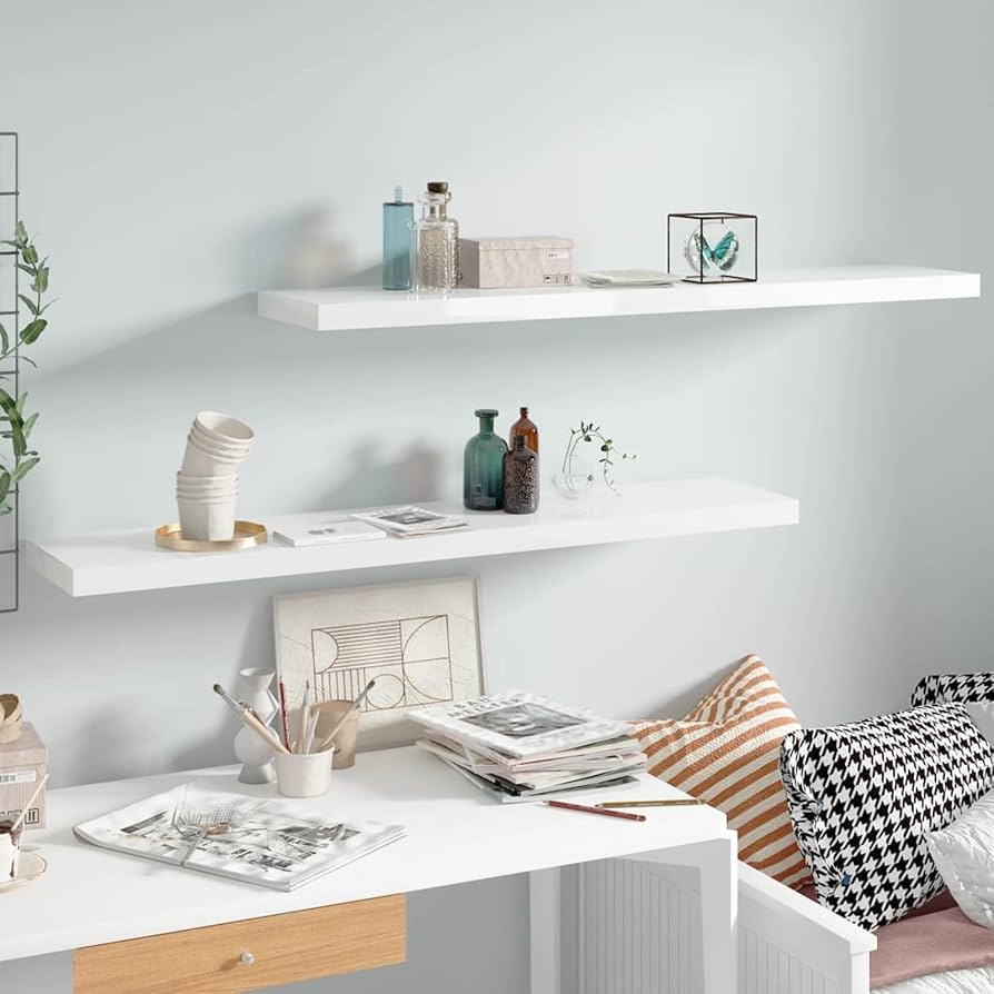 white high gloss floating shelves