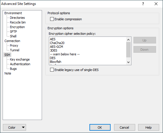 winscp session options