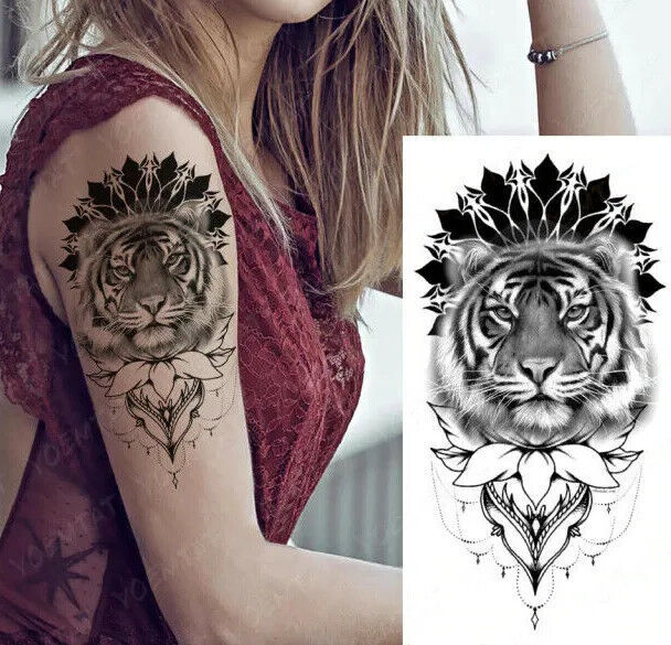 womens tiger tattoo with flowers