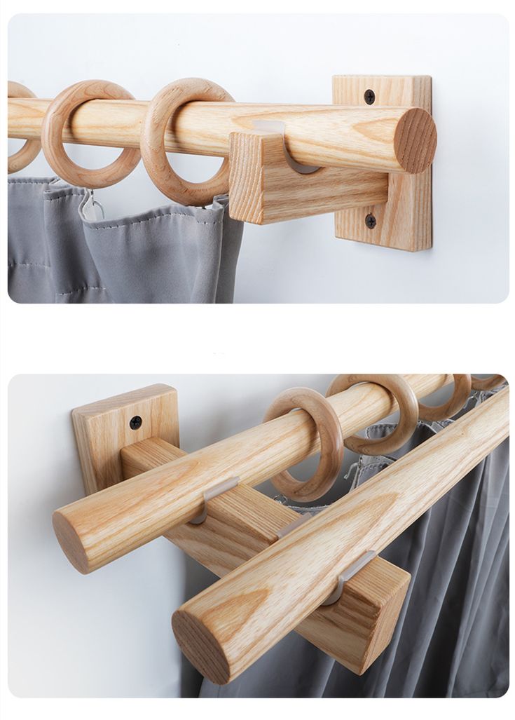 wooden double curtain pole