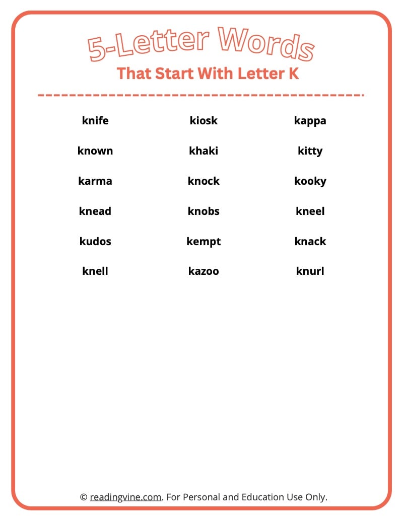 words that start with ka 5 letters