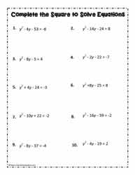 worksheet on completing the square